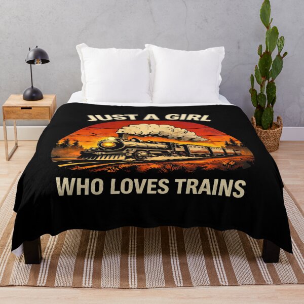 Item preview, Just A Girl Who Loves Trains - Vintage Retro Steam Locomotive Train Art designed and sold by BendyBeasts.