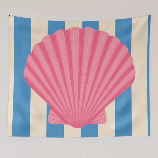 Item preview, Pink Seashell Summer Blue Stripes Art designed and sold by GenZINISH.