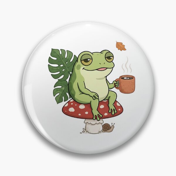 Item preview, Cozy Frog Drinking Coffee on Mushroom - Goblincore Cottagecore Sticker designed and sold by MoonSoul Studio.