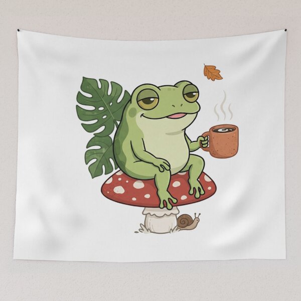 Item preview, Cozy Frog Drinking Coffee on Mushroom - Goblincore Cottagecore Sticker designed and sold by MoonSoul Studio.
