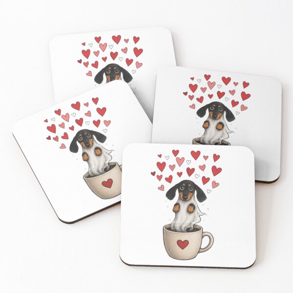 Item preview, Cute Dachshund Puppy with Valentine and Cup Of Coffee designed and sold by Petsthetic.
