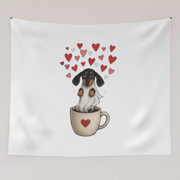 Item preview, Cute Dachshund Puppy with Valentine and Cup Of Coffee designed and sold by Petsthetic.