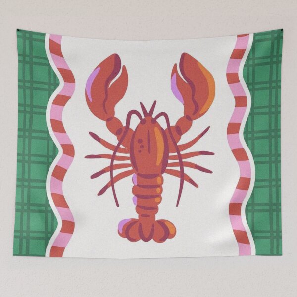 Item preview, red lobster Retro Plaid Coastal Art designed and sold by GenZINISH.