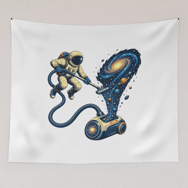 Item preview, Astronaut Vacuuming Stars Retro Space Cleaner Illustration designed and sold by AMICO77.