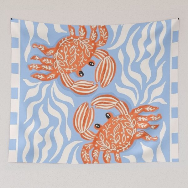 Item preview, Mediterranean Orange Crabs Coastal Folk Art designed and sold by GenZINISH.