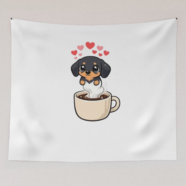 Item preview,  Cute Dachshund Puppy with Valentine and Cup Of Coffee designed and sold by Petsthetic.