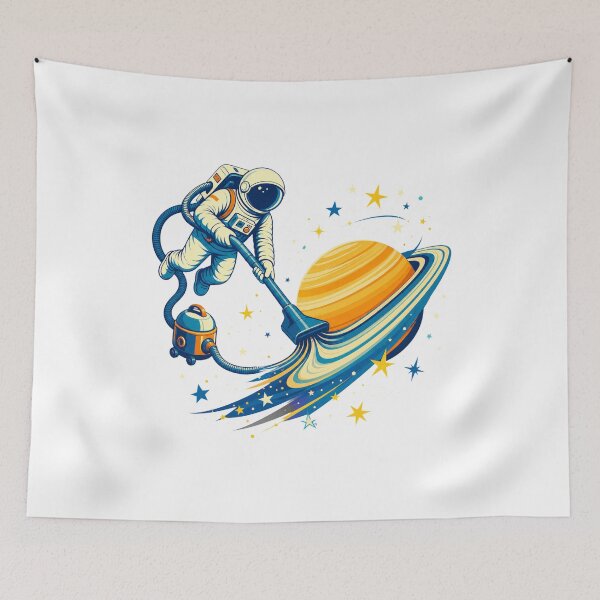 Item preview, Astronaut Vacuuming Stars Retro Space Cleaner Illustration designed and sold by AMICO77.