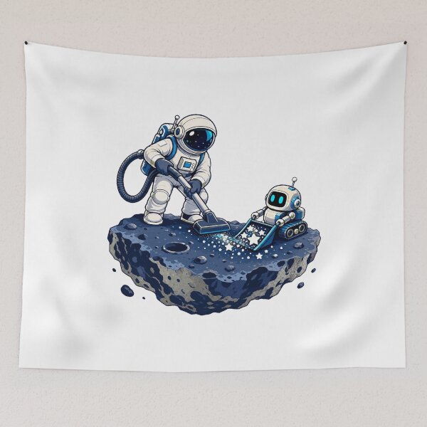 Item preview, Astronaut Vacuuming Stars Retro Space Cleaner Illustration designed and sold by AMICO77.