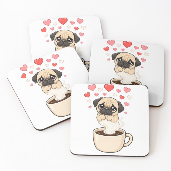 Item preview,  Cute Pug Puppy with Valentine and Cup Of Coffee designed and sold by Petsthetic.