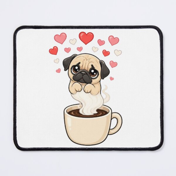 Item preview, Cute Pug Puppy with Valentine and Cup Of Coffee designed and sold by Petsthetic.