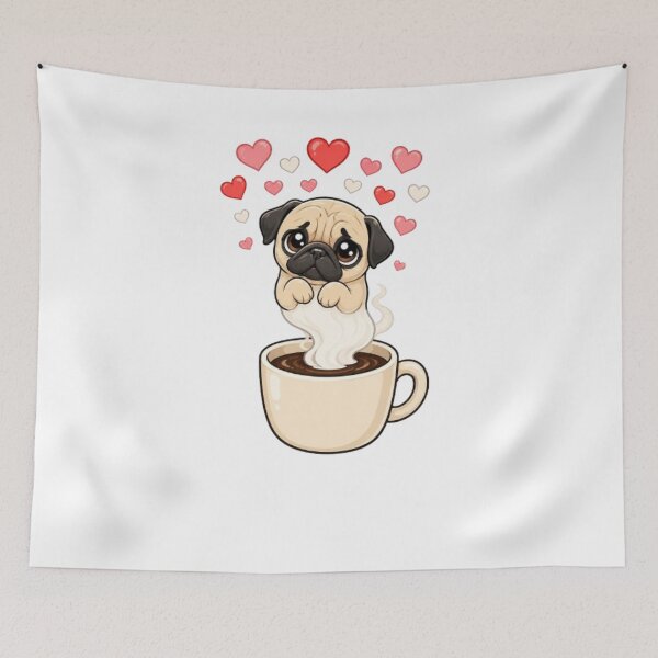 Item preview,  Cute Pug Puppy with Valentine and Cup Of Coffee designed and sold by Petsthetic.