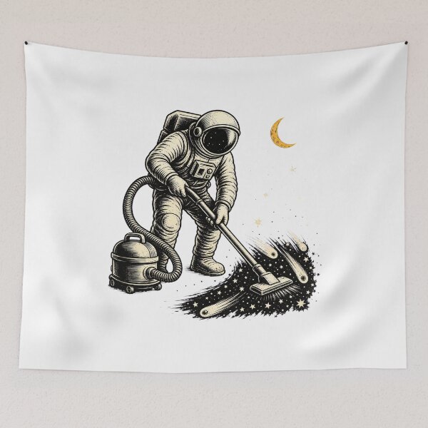 Item preview, Astronaut Vacuuming Stars Retro Space Cleaner Illustration designed and sold by AMICO77.