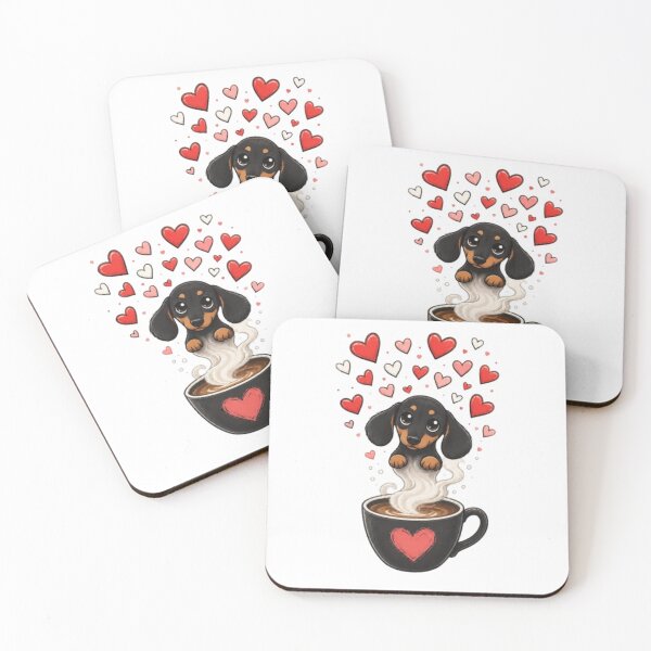 Item preview, Cute Dachshund Puppy with Valentine and Cup Of Coffee designed and sold by Petsthetic.