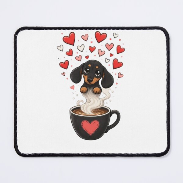 Item preview, Cute Dachshund Puppy with Valentine and Cup Of Coffee designed and sold by Petsthetic.
