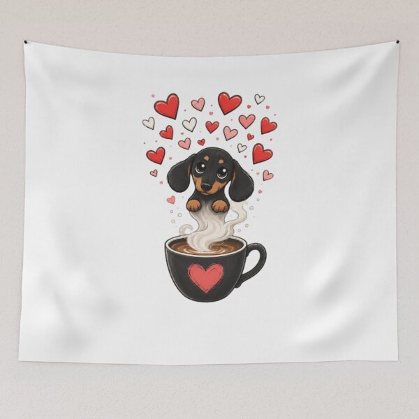 Item preview, Cute Dachshund Puppy with Valentine and Cup Of Coffee designed and sold by Petsthetic.