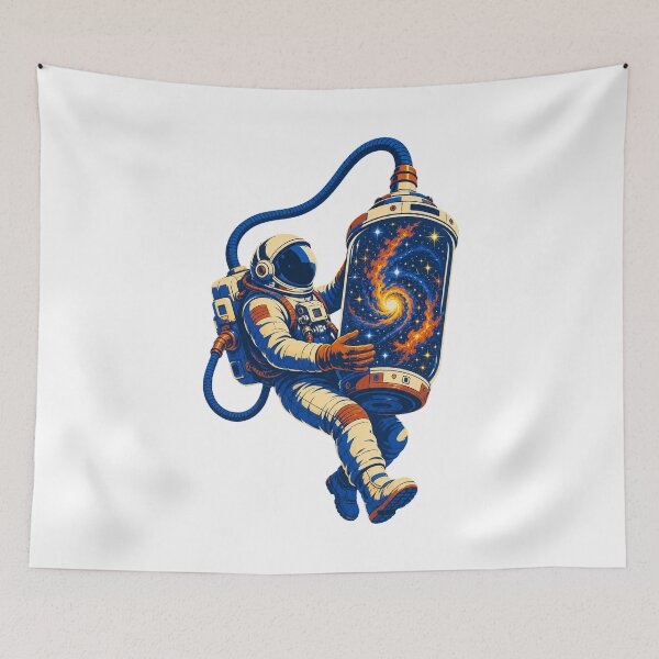 Item preview, Astronaut Vacuuming Stars Retro Space Cleaner Illustration designed and sold by AMICO77.