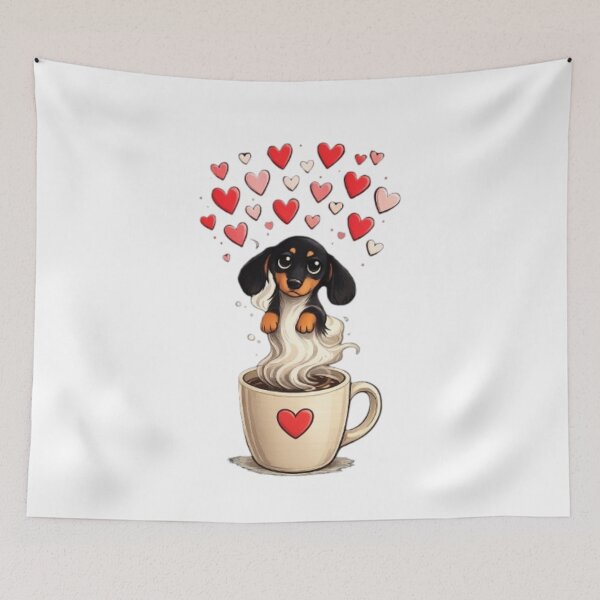 Item preview, Copy of Cute Dachshund Puppy with Valentine and Cup Of Coffee designed and sold by Petsthetic.