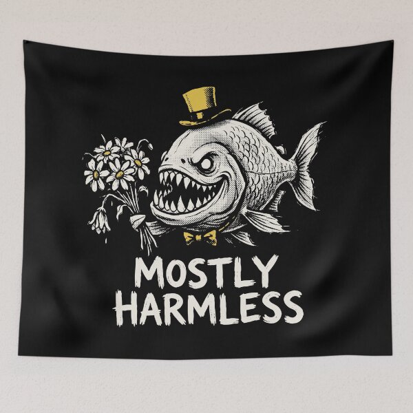Item preview, Mostly Harmless Piranha Top Hat Grunge Dark Humor Art designed and sold by cabana.space.