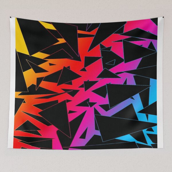 Item preview, Geometric Neon Triangles - Abstract Gradient Rainbow Pattern on Black Background designed and sold by RAYBIL.