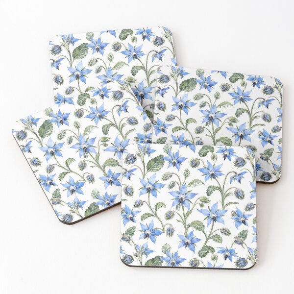 Item preview, Borage Star Blue Herb Watercolor Seamless Pattern designed and sold by Inkworksbyshery.