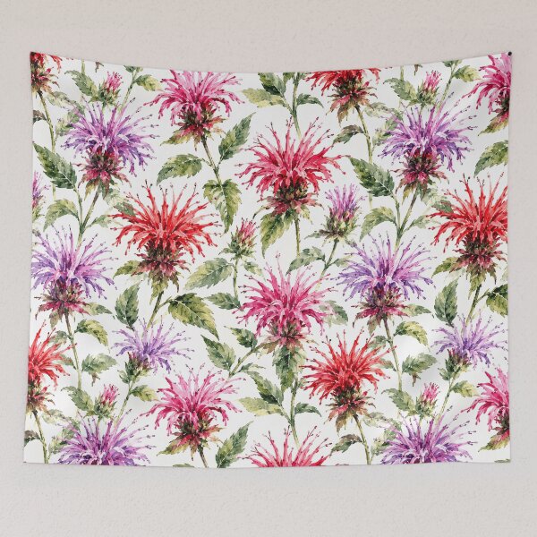 Item preview, Monarda Bee Balm Wild Watercolor Seamless Pattern designed and sold by Inkworksbyshery.