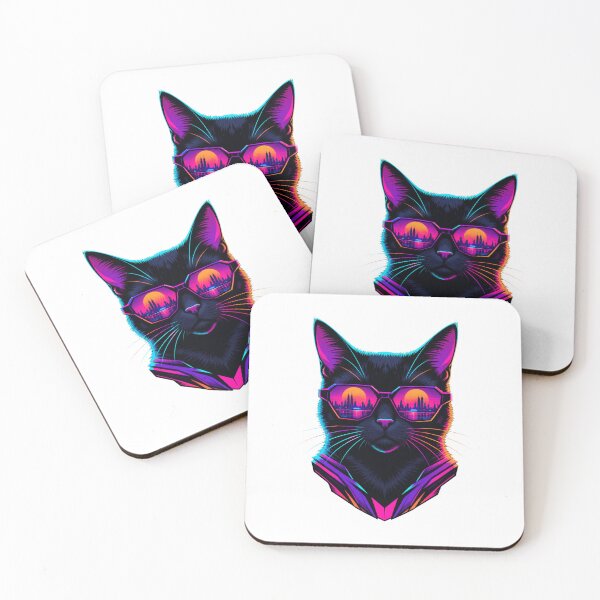 Item preview, Vaporwave Cat Neon Synthwave Retro Futuristic Artwork designed and sold by AMICO77.