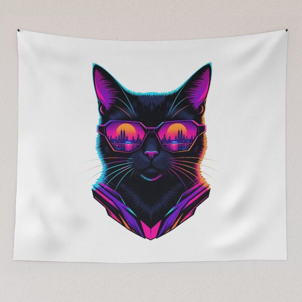 Item preview, Vaporwave Cat Neon Synthwave Retro Futuristic Artwork designed and sold by AMICO77.