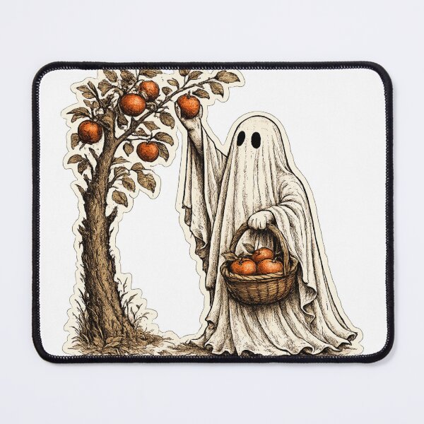 Item preview, Ghost Apple Picking | Vintage Halloween Ghost | Retro Autumn Orchard Illustration designed and sold by Rewind Society.