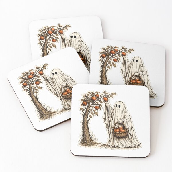 Item preview, Ghost Apple Picking | Vintage Halloween Ghost | Retro Autumn Orchard Illustration designed and sold by Rewind Society.