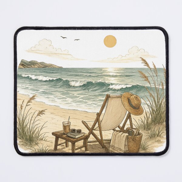 Item preview, Coastal Escape | Cozy Beach Chair & Ocean Waves Illustration designed and sold by Moonroot Studio.