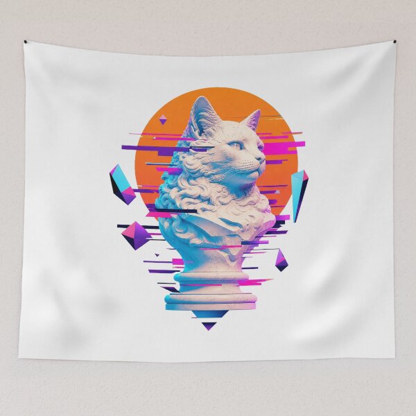 Item preview, Vaporwave Cat Neon Synthwave Retro Futuristic Artwork designed and sold by AMICO77.