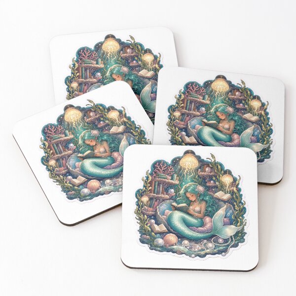 Item preview, Mermaid Underwater Library Floating Books Coral Shelf Bioluminescent Fantasy Reader Emblem designed and sold by StickyGuys.