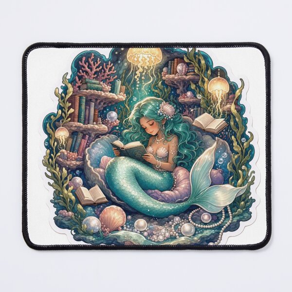 Item preview, Mermaid Underwater Library Floating Books Coral Shelf Bioluminescent Fantasy Reader Emblem designed and sold by StickyGuys.