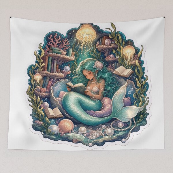 Item preview, Mermaid Underwater Library Floating Books Coral Shelf Bioluminescent Fantasy Reader Emblem designed and sold by StickyGuys.