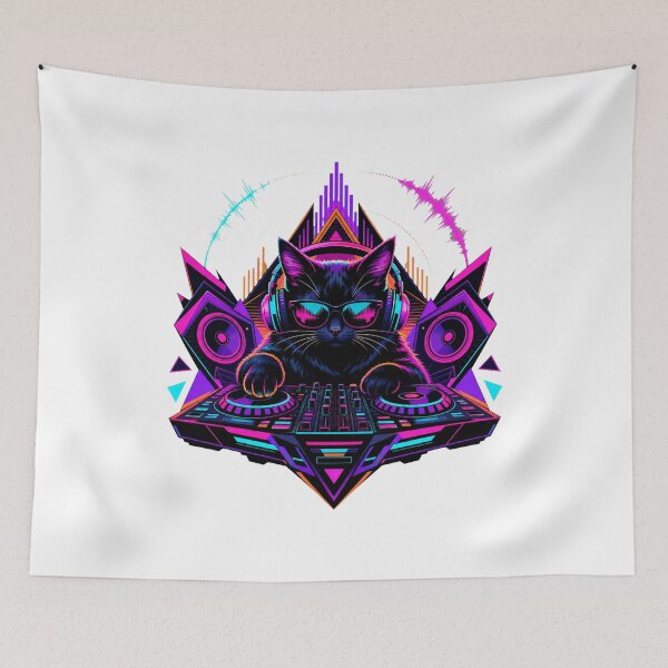 Item preview, Vaporwave Cat Neon Synthwave Retro Futuristic Artwork designed and sold by AMICO77.