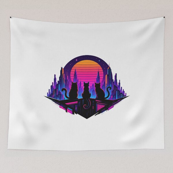 Item preview, Vaporwave Cat Neon Synthwave Retro Futuristic Artwork designed and sold by AMICO77.