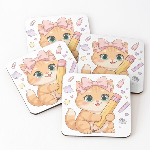 Item preview, Kawaii Cat Holding Big Pencil School Supplies designed and sold by Luna's World - Moody Vibes Studio.