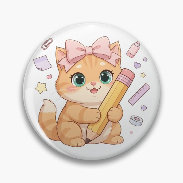 Item preview, Kawaii Cat Holding Big Pencil School Supplies designed and sold by Moody Vibes Studio.