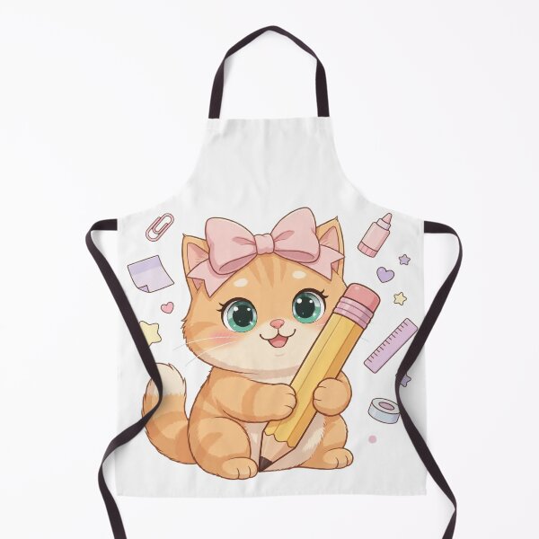 Item preview, Kawaii Cat Holding Big Pencil School Supplies designed and sold by Moody Vibes Studio.