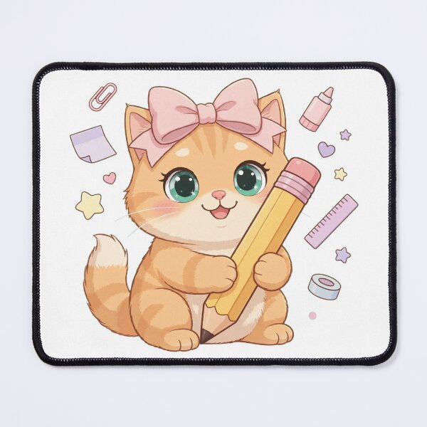 Item preview, Kawaii Cat Holding Big Pencil School Supplies designed and sold by Luna's World - Moody Vibes Studio.