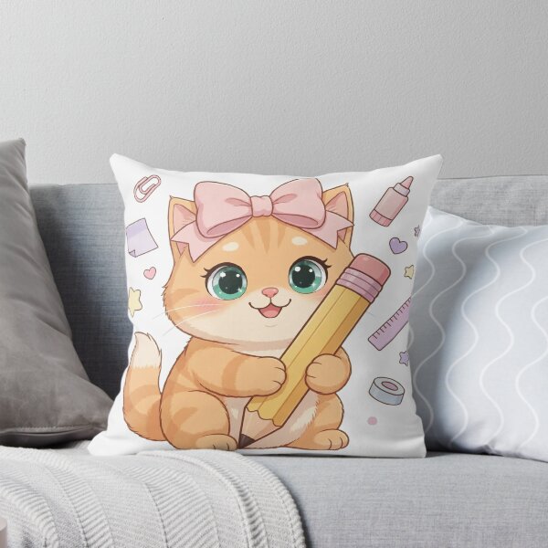 Item preview, Kawaii Cat Holding Big Pencil School Supplies designed and sold by Luna's World .