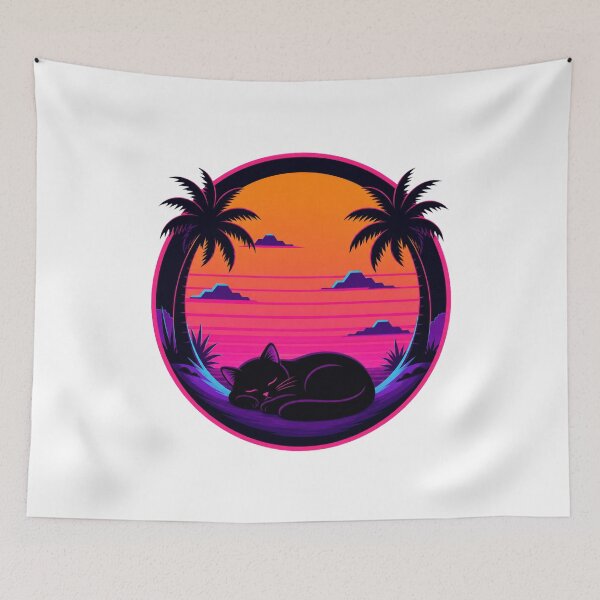 Item preview, Vaporwave Cat Neon Synthwave Retro Futuristic Artwork designed and sold by AMICO77.