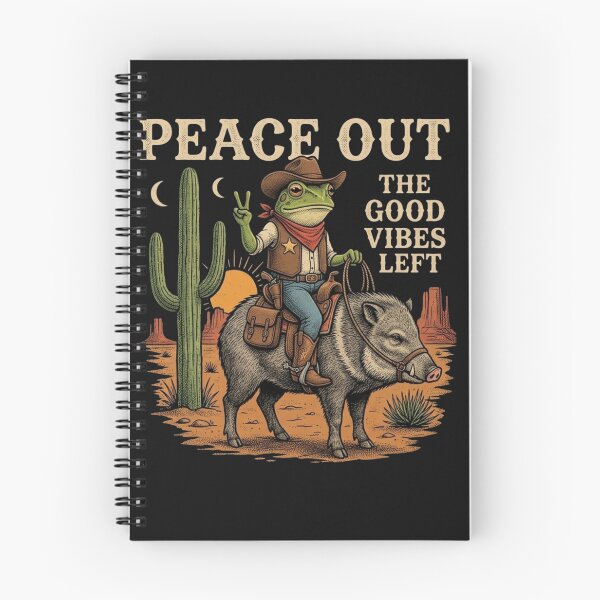 Item preview, Peace Out The Good Vibes Left Funny Cowboy Frog Shirt | Western Frog Riding Boar | Vintage Desert Retro Graphic designed and sold by MS Pod Studio.