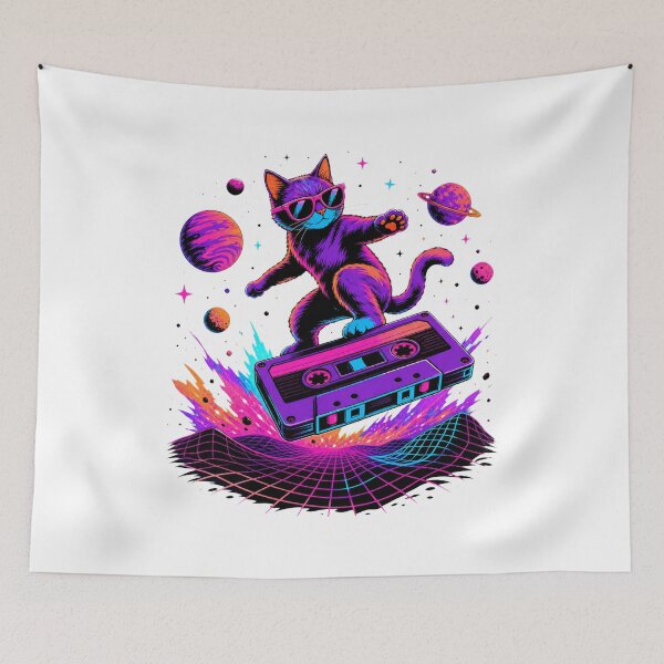 Item preview, Vaporwave Cat Neon Synthwave Retro Futuristic Artwork designed and sold by AMICO77.