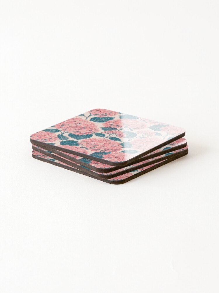 Thumbnail 4 of 5, Coasters (Set of 4), Hydrangea Risograph Two Color Print Seamless Pattern designed and sold by Inkworksbyshery.