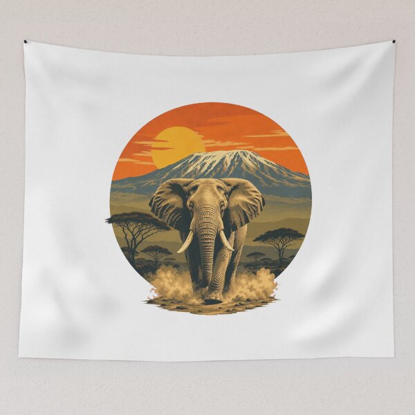 Item preview, Tanzania Elephant Vintage African Savanna Wildlife Illustration designed and sold by AMICO77.