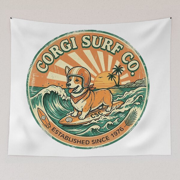Item preview, Vintage Corgi Surf Co Shirt, Retro Corgi Surfing Badge Established 1976 Tee, Unique Corgi Summer Beach Gift for Dog and Surf Lovers designed and sold by Wearable Canvas...