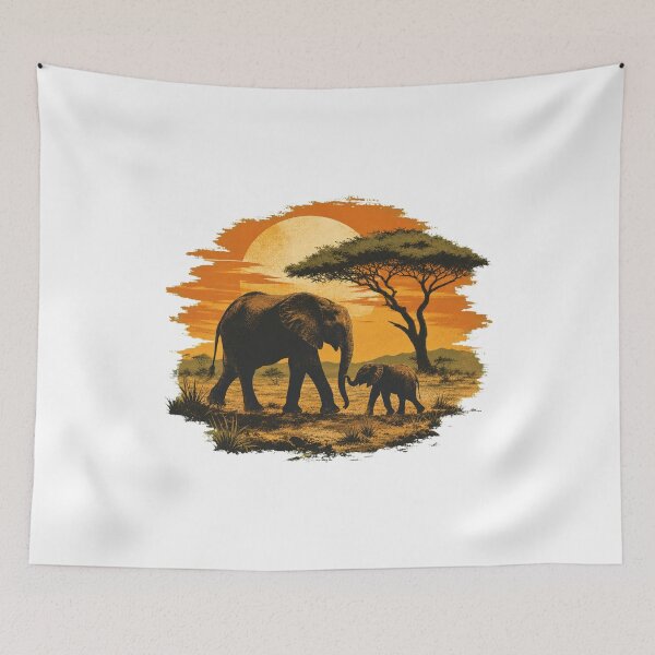 Item preview, Tanzania Elephant Vintage African Savanna Wildlife Illustration designed and sold by AMICO77.