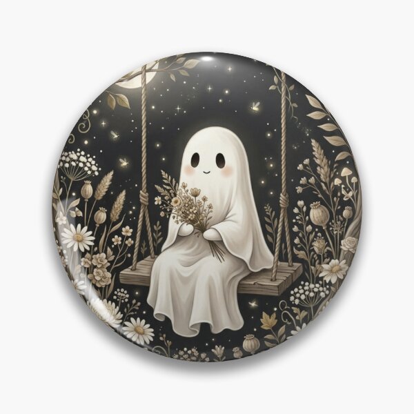 Item preview, Cute Ghost on Moonlit Swing | Cottagecore Ghost Art | Whimsical Floral Halloween | Cozy Spooky Autumn Design designed and sold by MS Pod Studio.