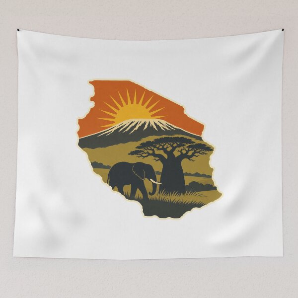 Item preview, Tanzania Elephant Vintage African Savanna Wildlife Illustration designed and sold by AMICO77.